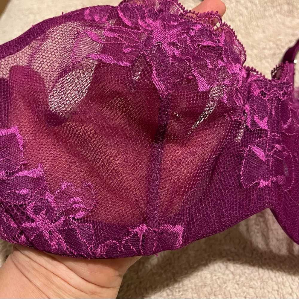 Fleur du Mal Orchid Lace Illusion Underwire Bra in Rich Pink - Picture 3 of 6
